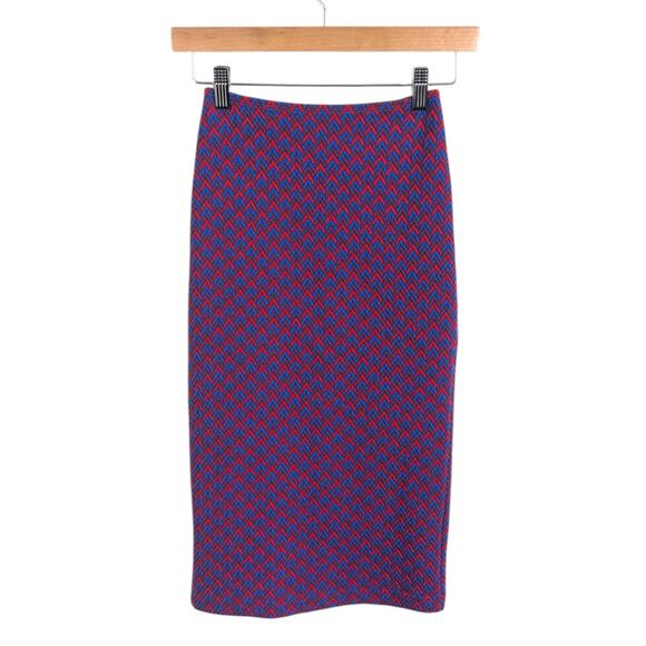 American Apparel Chevron Print Red Blue Bodycon Pencil Midi Skirt Women’s Small - Picture 2 of 8
